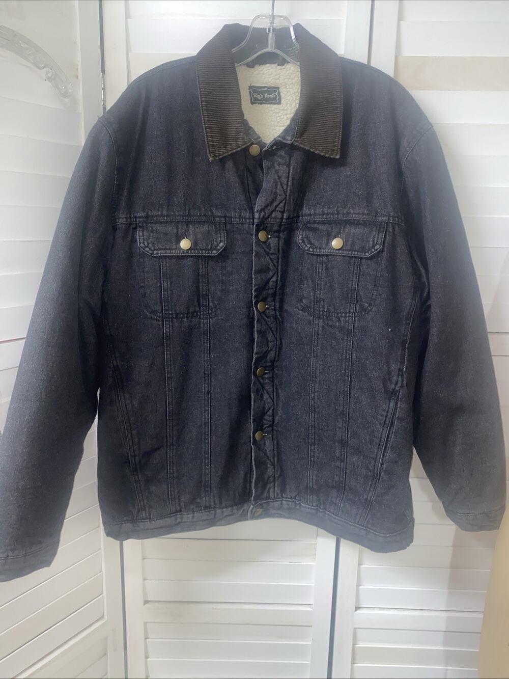 VTG High Noon Jacket Men’s Black Denim Sherpa Lined Trucker Corduroy Collar LRG
